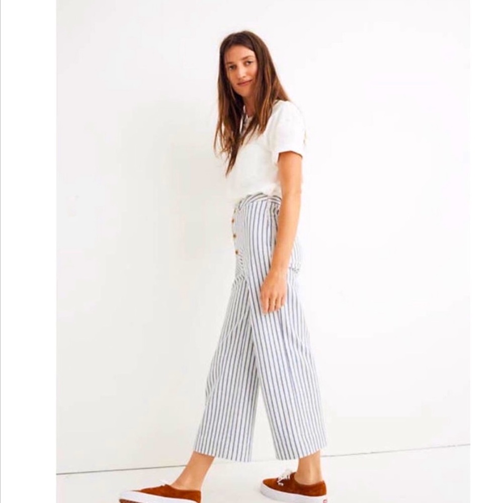 MADEWELL Emmett Wide-Leg Crop Striped Button-Front Pants